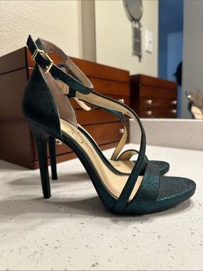 Jessica Simpson Metallic Teal Strappy High Heel Sandals